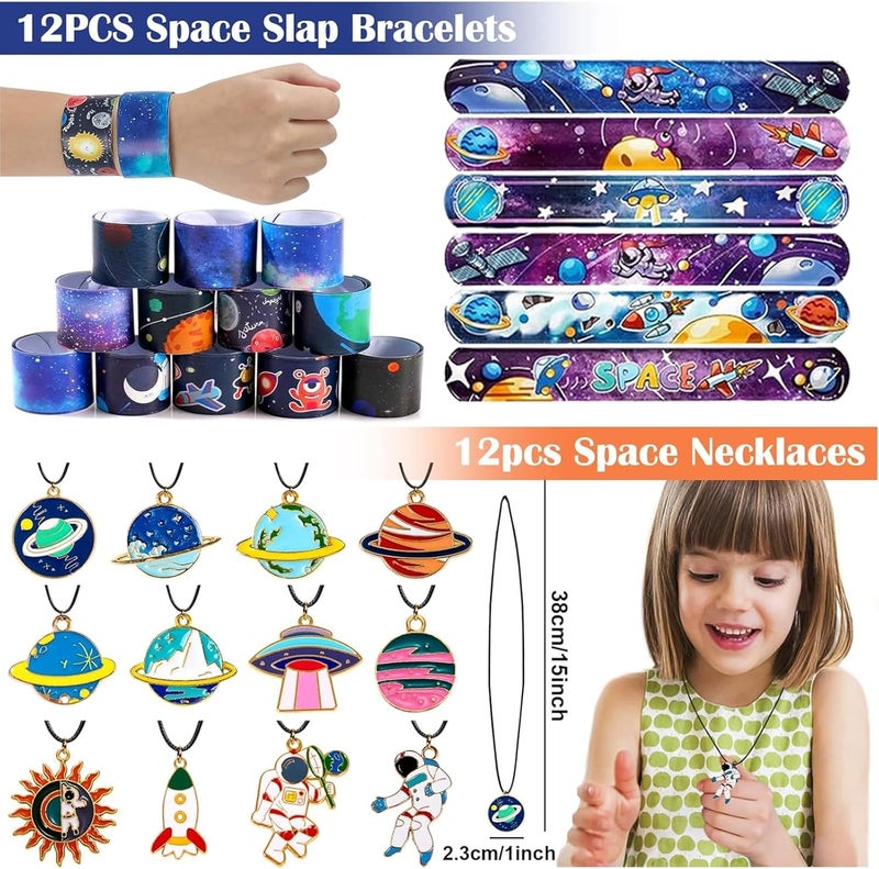 Beauenty 144 Pcs Space Party Favors Supplies - Space Toys, Slap Bracelets, Tattoo Stickers, Helicopter Keychains, and Gift Bag Accessories for Kids' Birthday Parties - Image 5